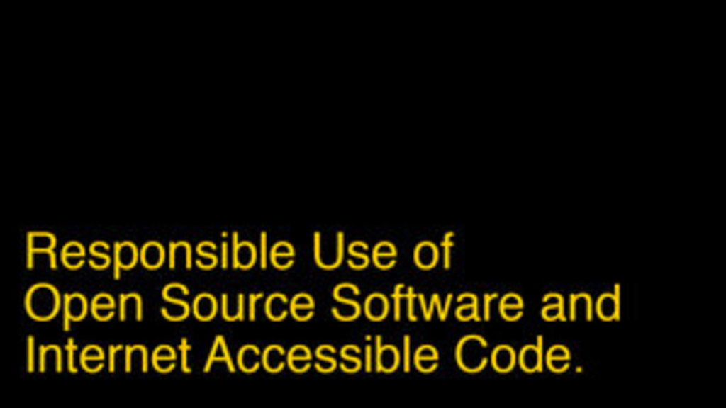 Square with the words "Responsible use of open source software and internet accessible code)